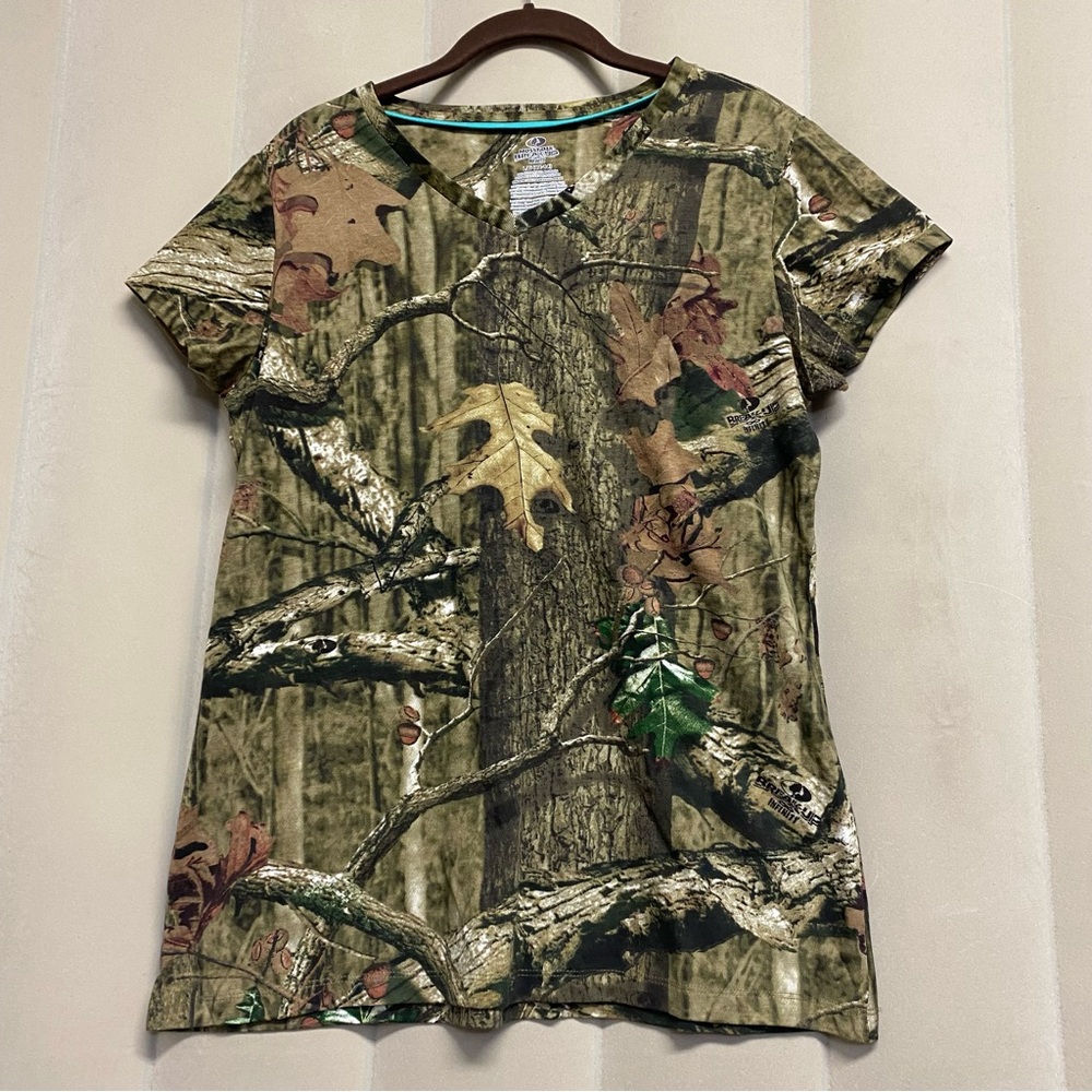 Mossy Oak Women’s T-Shirt Tee Large Breakup Infinity Camouflage Camo Hunting